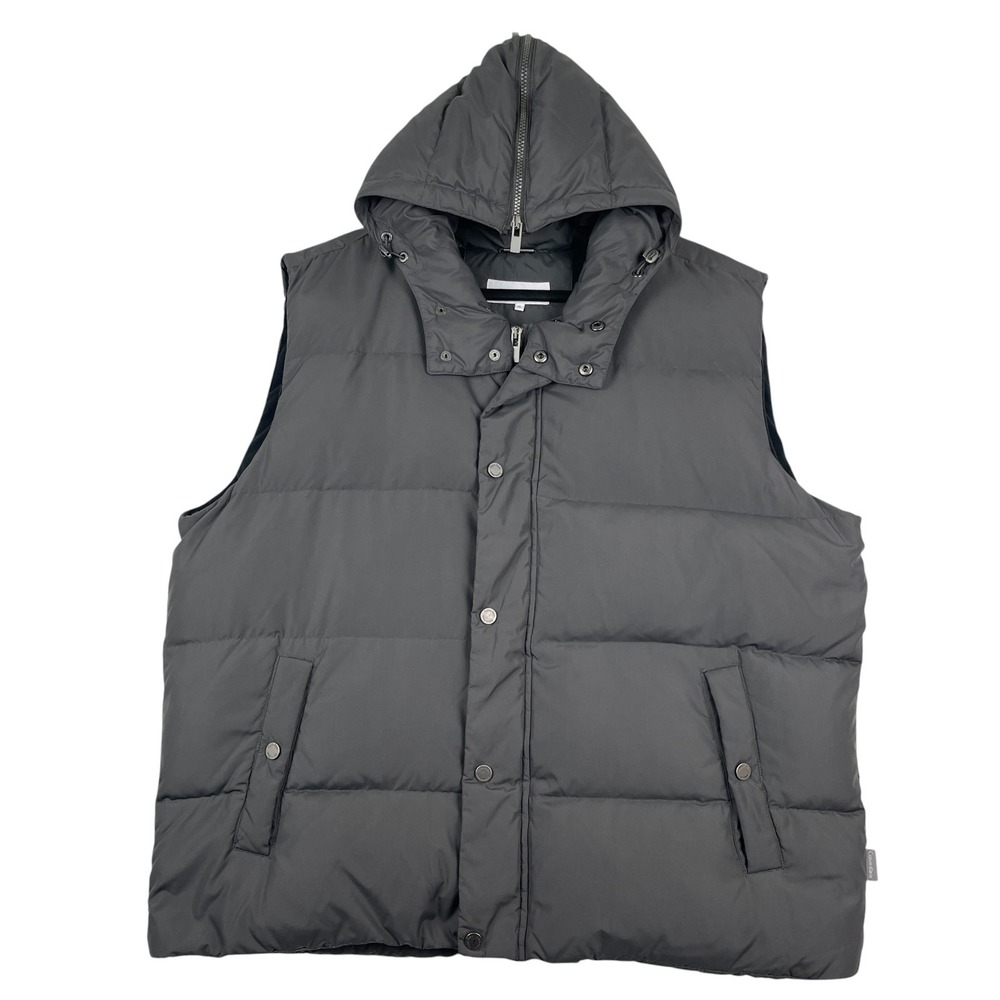 Calvin Klein Men's Down Puffer Vest XL Grey Hooded Full Zip Fleece Lined